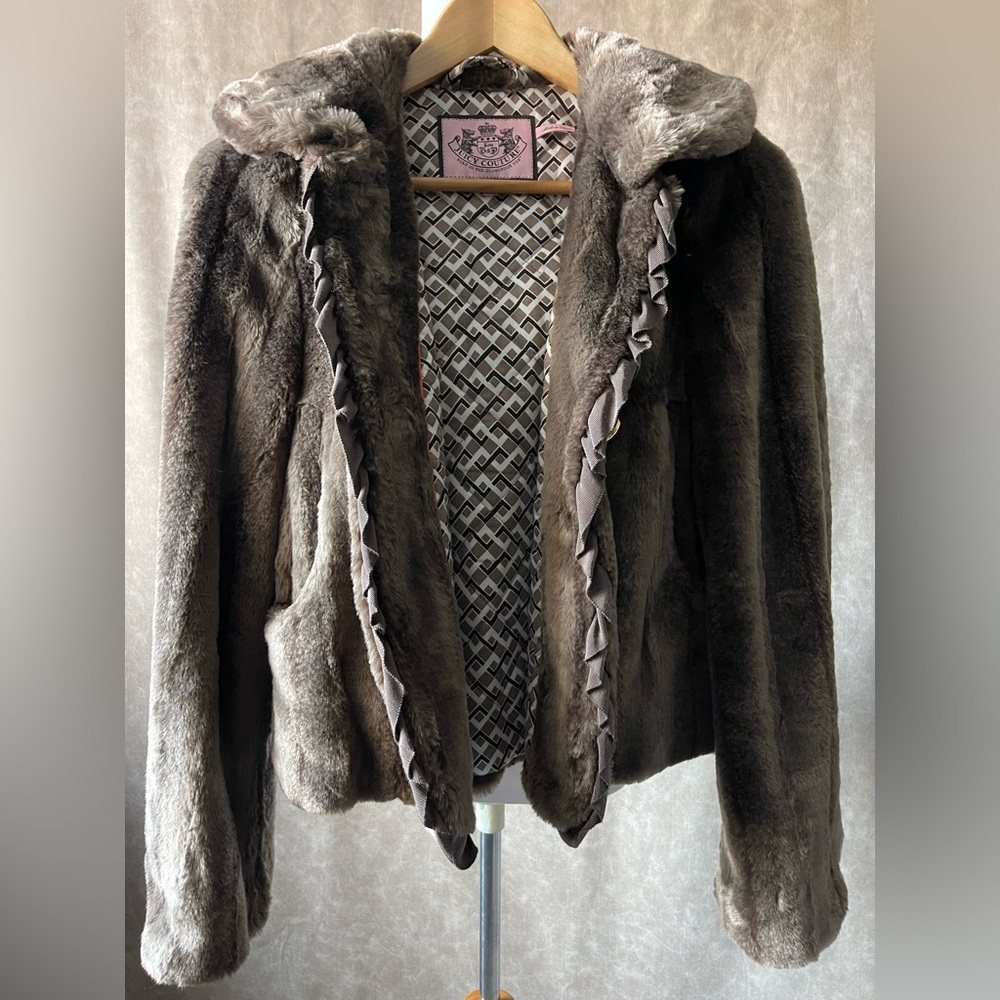 Juicy Couture Brown Faux Fur Jacket | Y2K McBling Teddy Coat Petite
